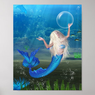 Pretty Blonde Mermaid with Bubble Poster