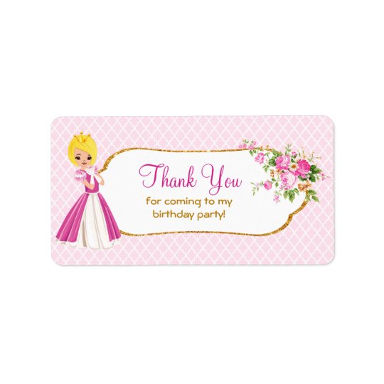 Pretty Blonde Princess Birthday Thank You Labels