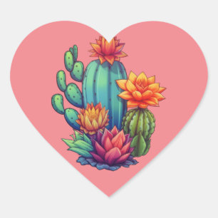Pretty Blooming Cactus Heart Sticker