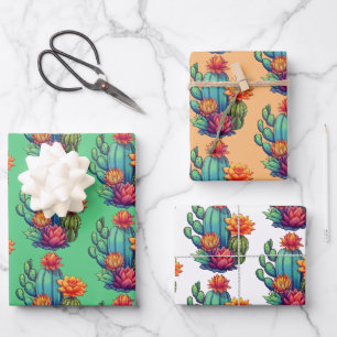 Pretty Blooming Cactus Wrapping Paper Sheet