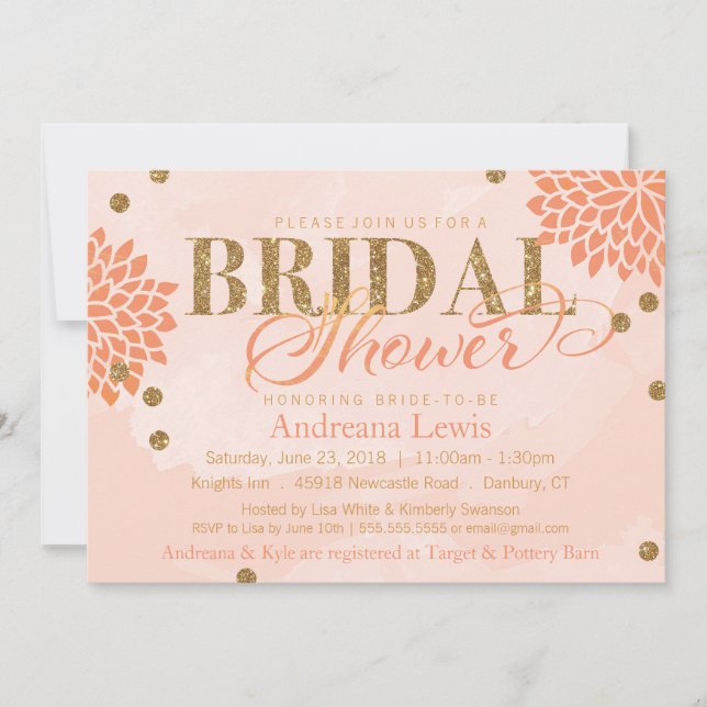 Pretty Blossom Glitter Watercolor Bridal Shower Invitation (Front)