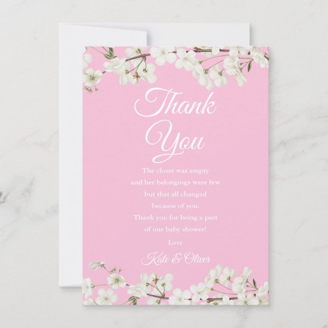 Pretty Blossom Pink Baby Girl Thank You Poem (Front)