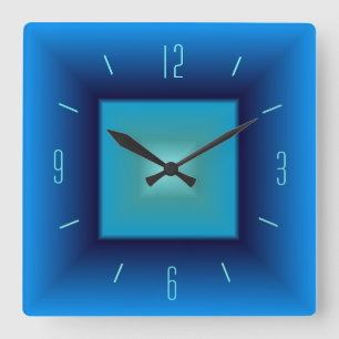Pretty Blue and Aqua> Square Kitchen Clock
