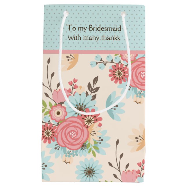 Pretty Blue and Coral Floral Bridesmaid Gift Bag (Front)