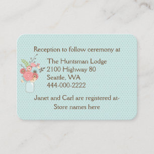 Pretty Blue and Coral Floral Wedding Information Enclosure Card
