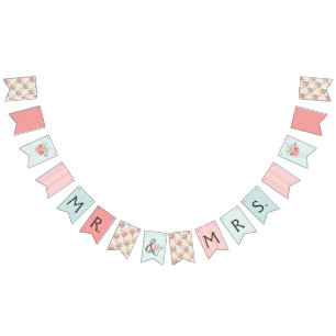 Pretty Blue and Coral Patterns Wedding Bunting