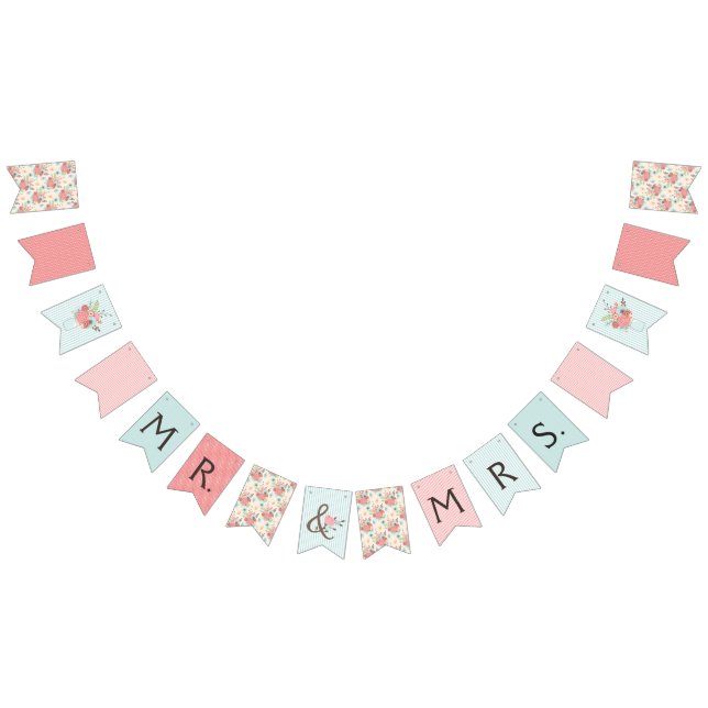 Pretty Blue and Coral Patterns Wedding Bunting Bunting (All)