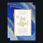 Pretty Blue and Gold Geode | Bar Mitzvah Invitation<br><div class="desc">These beautiful Bar Mitzvah invitations feature a painted geode look background,  with various shades of blue and faux gold accents and frame. Trendy modern faux gold script typography and a matching Star of David also appear.</div>