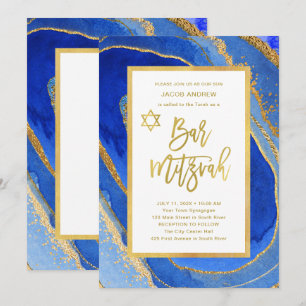 Pretty Blue and Gold Geode Bar Mitzvah Invitation