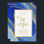 Pretty Blue and Gold Geode | Bat Mitzvah Invitation<br><div class="desc">These beautiful Bat Mitzvah invitations feature a painted geode look background,  with various shades of blue and faux gold accents and frame. Trendy modern faux gold script typography and a matching Star of David also appear.</div>