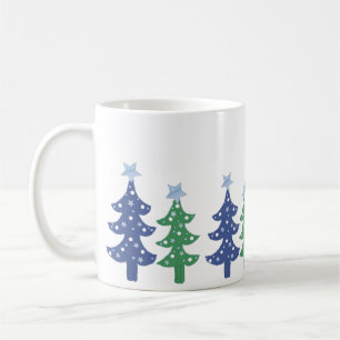 Pretty Blue and Green Christmas Trees Coffee Mug