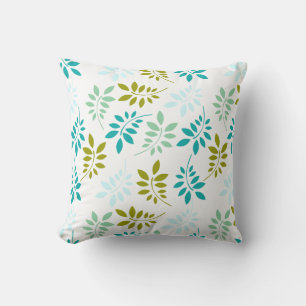 Pretty Blue And Green Leaf Pattern Cushion