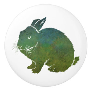 Pretty Blue and Green Rabbit Ceramic Knob