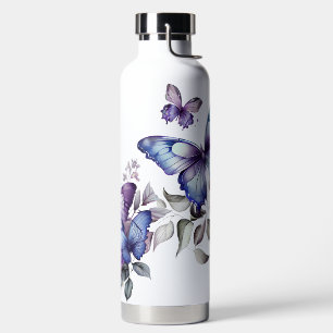 PRETTY BLUE AND PURPLE WATERCOLOR BUTTERFLIES WATER BOTTLE