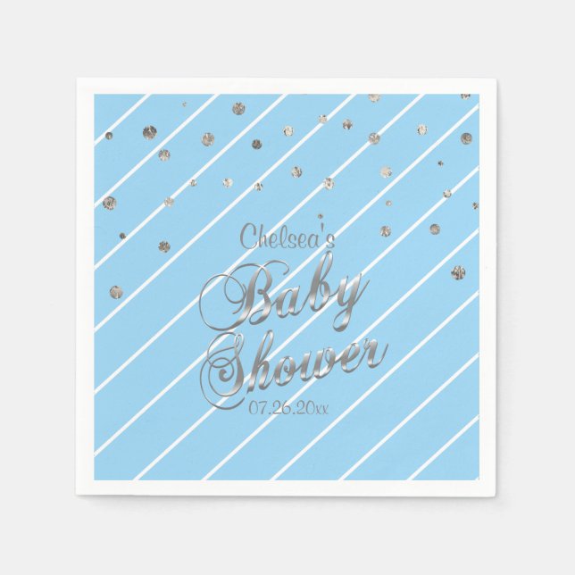 Pretty Blue and Silver - Baby Shower Napkin (Front)