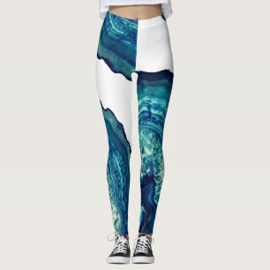 Pretty Blue and Teal Agate Geode Stone on Blue Leggings