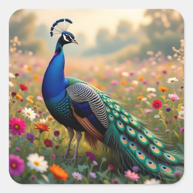 Pretty Blue and Turquoise Peacock   Square Sticker (Front)