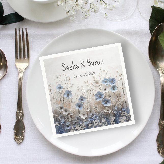 Pretty Blue and White 3D Flower Garden Wedding Napkin (Creator Uploaded)