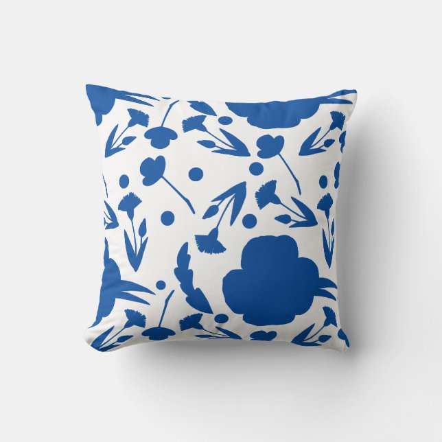Pretty Blue and White Floral Cushion (Front)