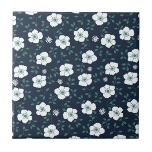 Pretty Blue and White Floral Pattern Tile