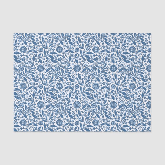 Pretty Blue and White Floral Pattern Tissue Paper (Front)