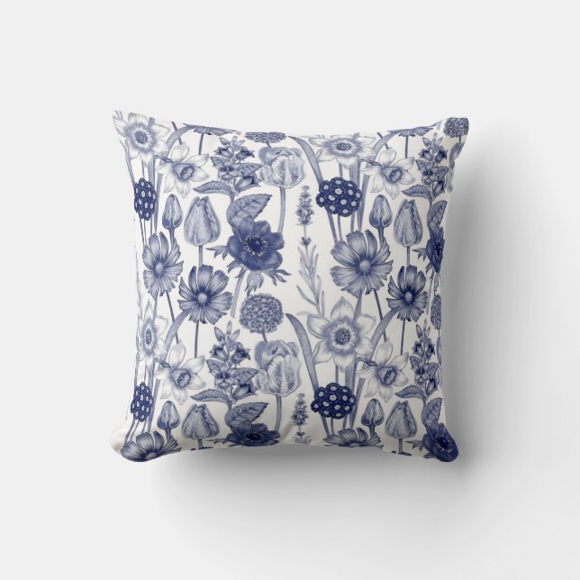 Pretty Blue and White Flowers No. 1 Pillow (Front)