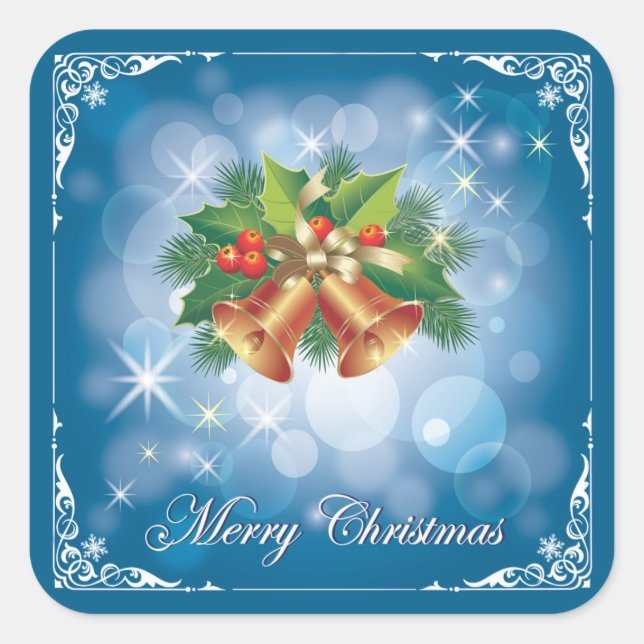 Pretty Blue and White Merry Christmas Square Sticker (Front)