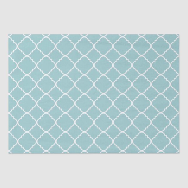 Pretty Blue and White Quatrefoil Tissue Paper (Front)