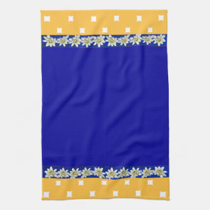 Pretty Blue and Yellow Edelweiss Kitchen Towel
