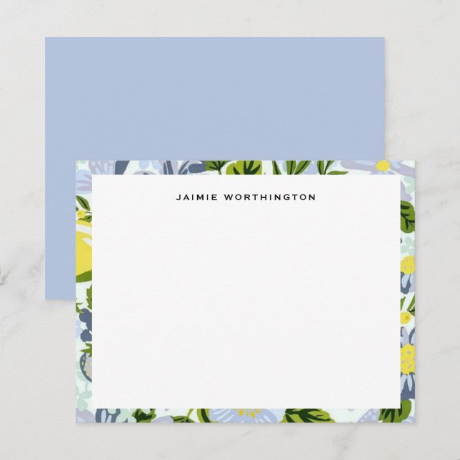 Pretty Blue and Yellow Floral Pattern Girly Card (Front/Back)