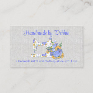 Pretty Blue and Yellow Floral Sewing Machine Business Card