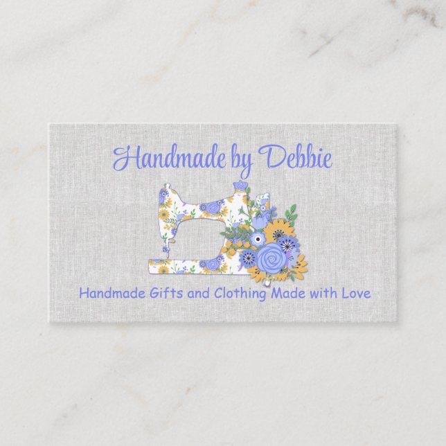 Pretty Blue and Yellow Floral Sewing Machine Business Card (Front)