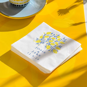 Pretty blue and yellow lemon vines wedding napkin