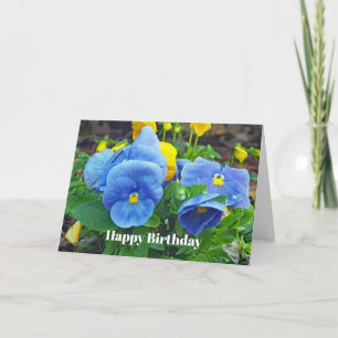 Pretty Blue and Yellow Pansy Floral Photo Birthday Card