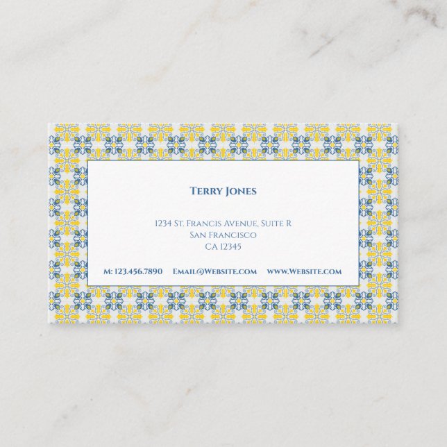 Pretty blue and yellow Portuguese tiles Business Card (Front)