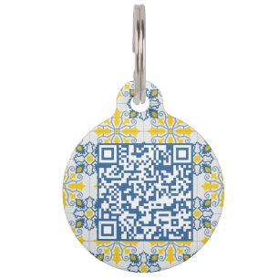 Pretty blue and yellow Portuguese tiles scannable Pet Tag