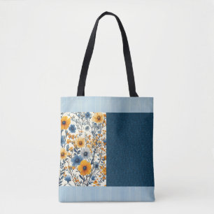 Pretty Blue And Yellow Vintage Floral Half Mix  Tote Bag