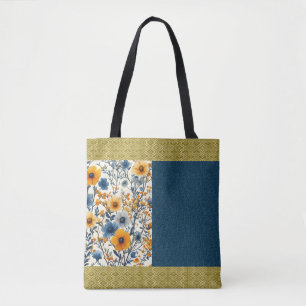 Pretty Blue And Yellow Vintage Floral Half Mix  Tote Bag