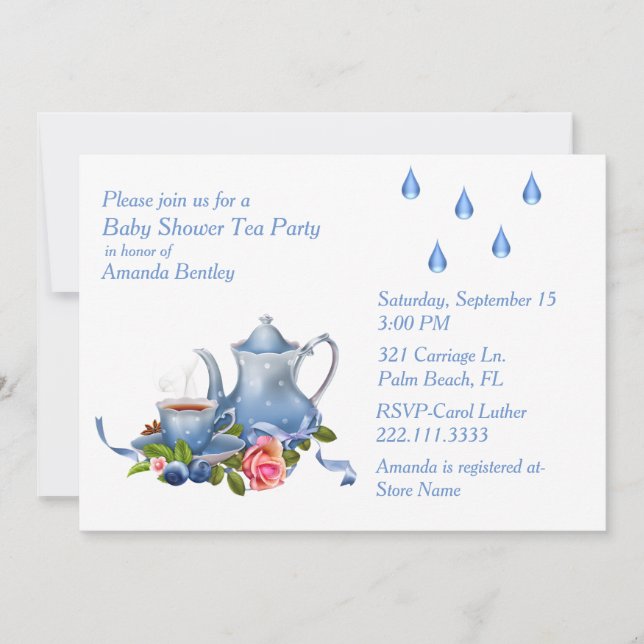 Pretty Blue Baby Shower Tea Party Invitation (Front)