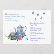 Pretty Blue Baby Shower Tea Party Invitation