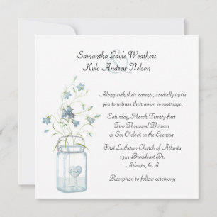 Pretty Blue Bells & Mason Jar Wedding Invitation