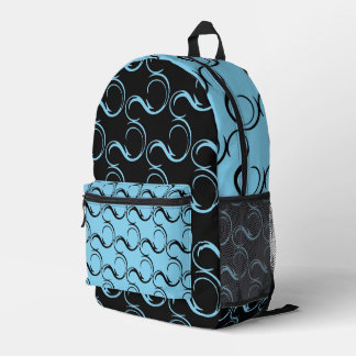 PRETTY BLUE & BLACK ABSTRACT SWIRLS PRINTED BACKPACK