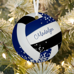 pretty blue black volleyball silver stars accent metal tree decoration
