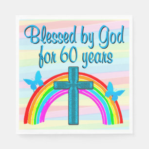 PRETTY BLUE BLESSED BY GOD 60TH BIRTHDAY NAPKINS