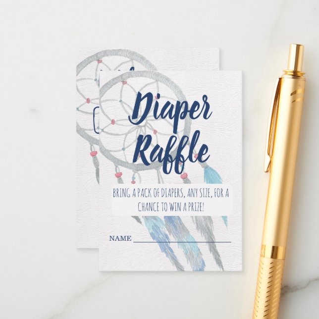 Pretty Blue Boho Dreamcatcher Baby Shower Enclosure Card (Front/Back In Situ)