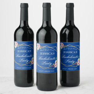 Pretty Blue Boho Feather Bachelorette Party Wine Label