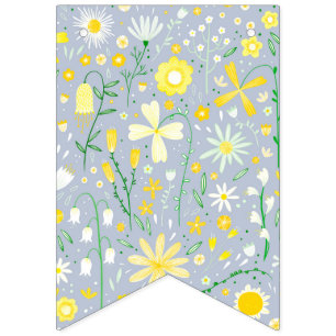 Pretty Blue Botanical Wildflower Floral Bunting