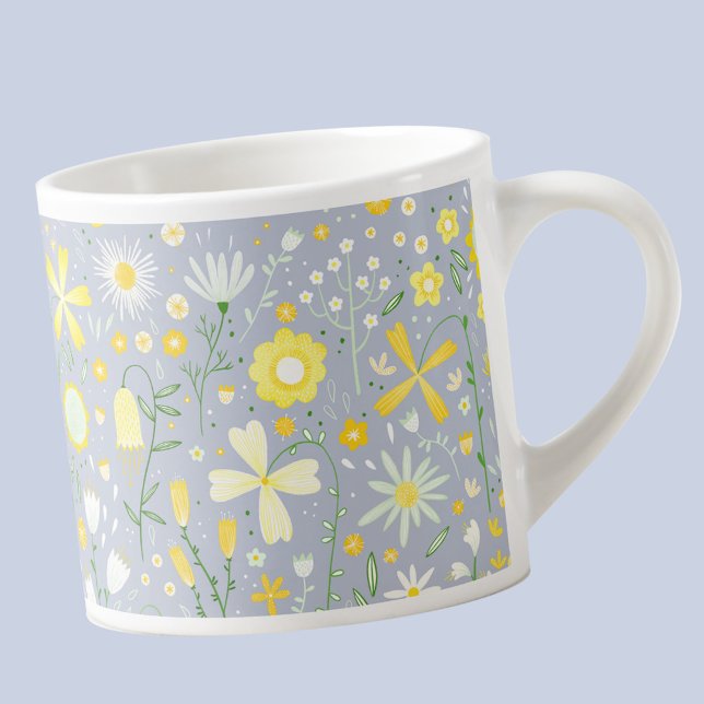 Pretty Blue Botanical Wildflower Floral Keepsake Espresso Cup (Blue and yellow floral espresso cup)