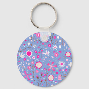 Pretty Blue Botanical Wildflower Floral Key Ring