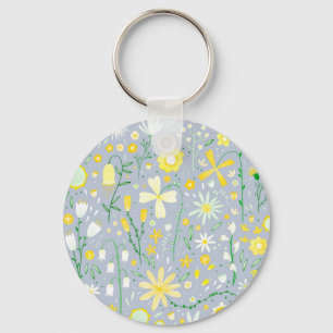 Pretty Blue Botanical Wildflower Floral Key Ring